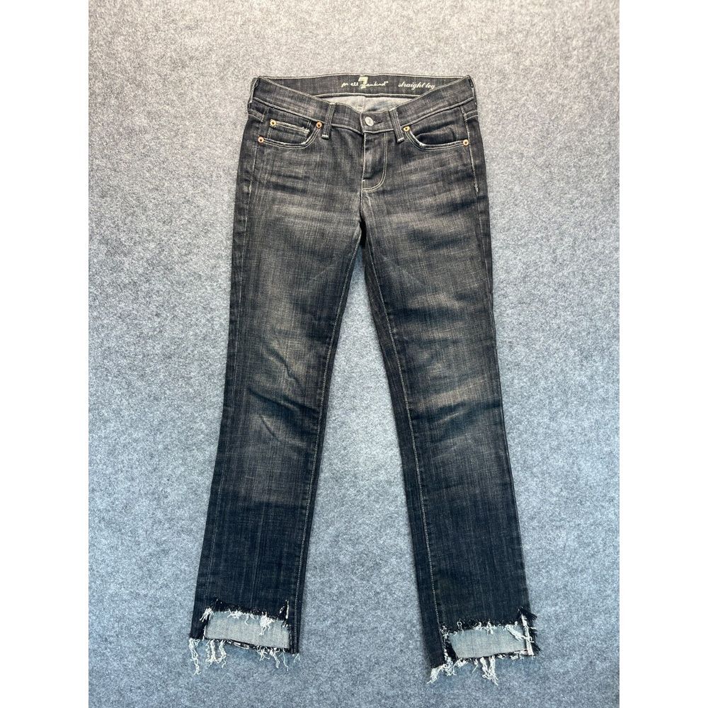 7 For All Mankind Jeans Womens 26 Straight Leg Faded Black Raw Hem Denim Jeans